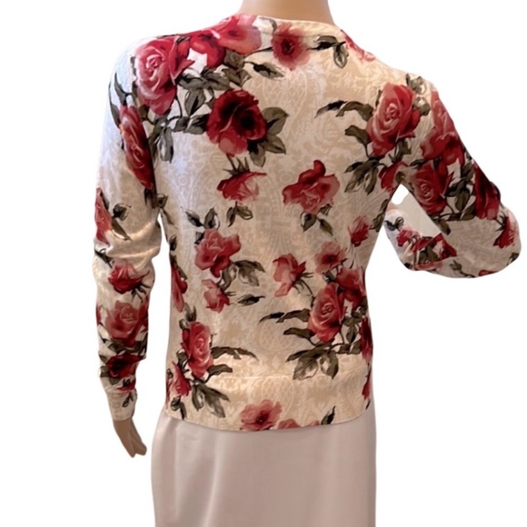 L White House Black Market Floral Rose Knit Cardigan Button Down Sweater - Picture 2 of 7